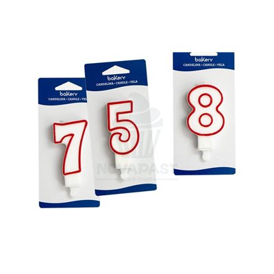 Vela Decorativa Nº 3: Branco com Borda Vermelha 7,5cm