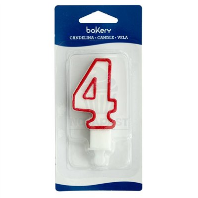 Bougie blanche 7,5 cm bord rouge N°4 - Décoration festive