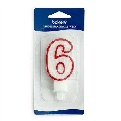 Bougie blanche 7,5 cm bord rouge N°6 - Décoration festive