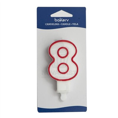 Vela Decorativa Nº 8: Branco com Borda Vermelha 7,5 cm