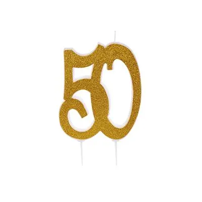 "Vela Dorada con Glitter para 50 Aniversario Modecor de 12cm"