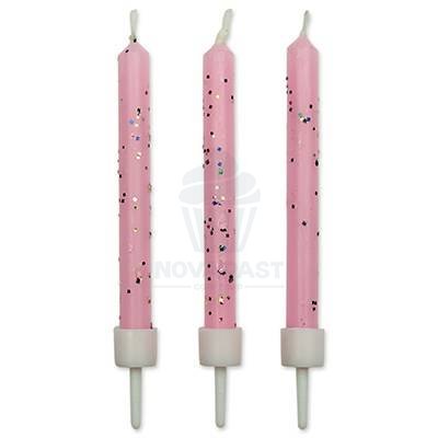 Bougies Roses Pailletées 6,2 cm - Lot de 10 PME