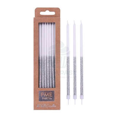 Velas PME 18 cm Plata/Blancas: Elegancia para tu pastel