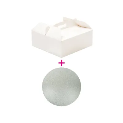 "Base y Caja para Tarta Blanca Decorativa - 26x26x10 cm"