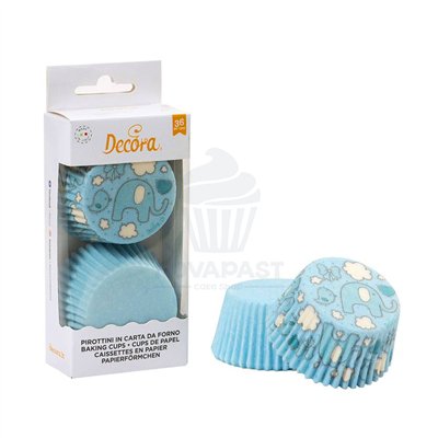 "Set Decorativo de 36 Cápsulas de Papel con Elefantes Azules - Decora"