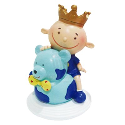 Blue Baby Figure with Teddy Bear and Crown 13 cm - Unique Elegance