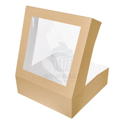 Caja Kraft con Ventana para Pastelería 28x28x10 cm