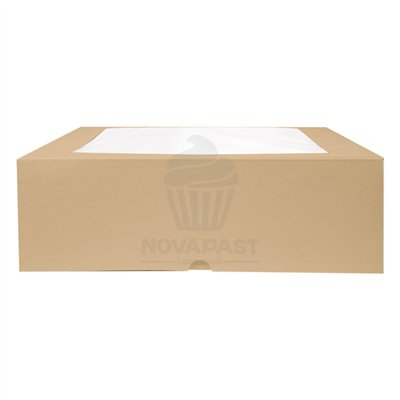 Caja Kraft con Ventana para Pastelería 28x28x10 cm