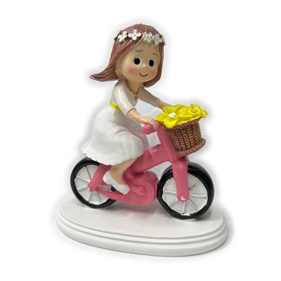 Figurine Communion Fille à Vélo en Résine 14 cm