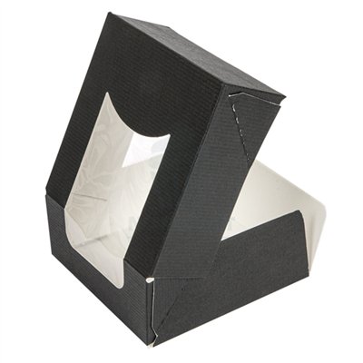Caja Snack con Ventana Negra 10x10x4 cm - Elegancia y Práctica