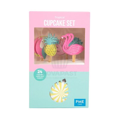 Decoração Tropical: 24 Cápsulas + 24 Toppers PME