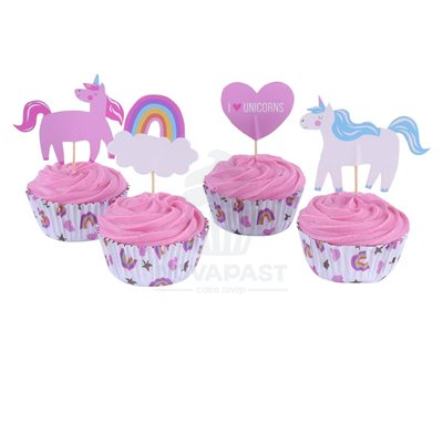 Set de Cupcakes Unicórnio: 24 Cápsulas + Toppers!