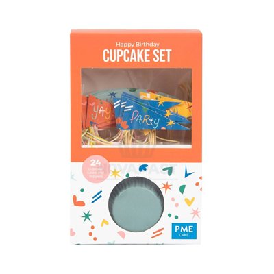 "Set PME de 24 Cápsulas y Toppers para Cumpleaños Feliz"