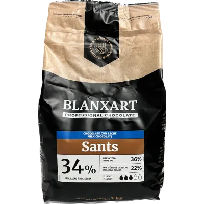 BLANXART CHOCOLATE SANTS 34% PURO C/LECHE (1 KG)
