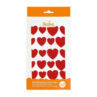 Cœurs en sucre rouges - Blister de 16 pièces
