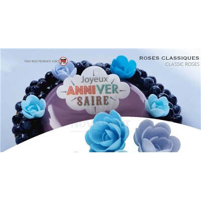 Rosas de oblea azules 50mm: elegancia en tus postres.