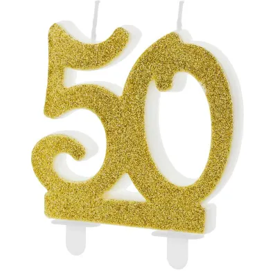 "Vela Dorada Nº 50 de 10cm para Cumpleaños - PartyDeco"