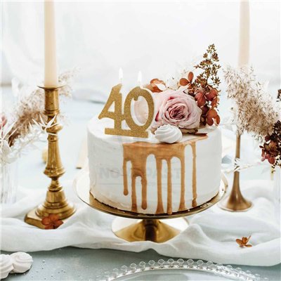 Vela dorada nº 40 - PartyDeco, 10 cm de elegancia