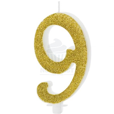 Golden Candle No. 9 PARTYDECO 10 cm for Birthday