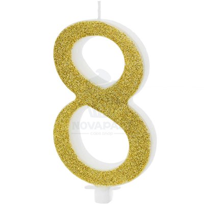 PARTYDECO CANDLE Nº 8 GOLD 10 CM - ELEGANCE AT YOUR PARTY