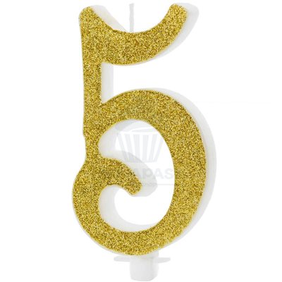 Golden Candle No. 5 PARTYDECO 10 cm for Birthday