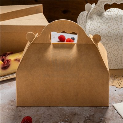 Boîte pâtisserie kraft avec anse 16x18x7 cm